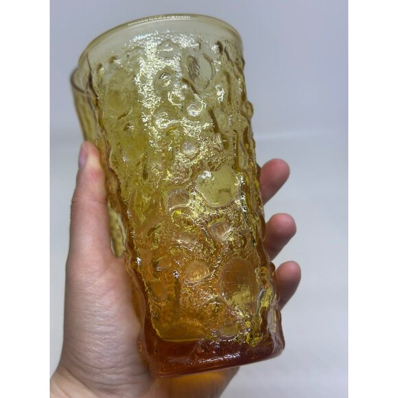 VTG Anchor Hocking Amber Yellow Textured Tumblers Set 2 - 5.5" & 7" Mid-Century - Picture 7 of 7
